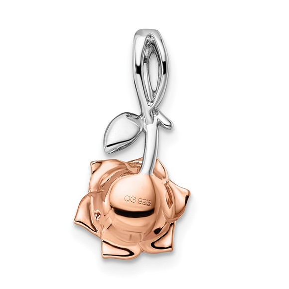 14K Two-tone White & Rose Ruby (July Birthstone) Flower Necklace Charm Pendant - Picture 4 of 4